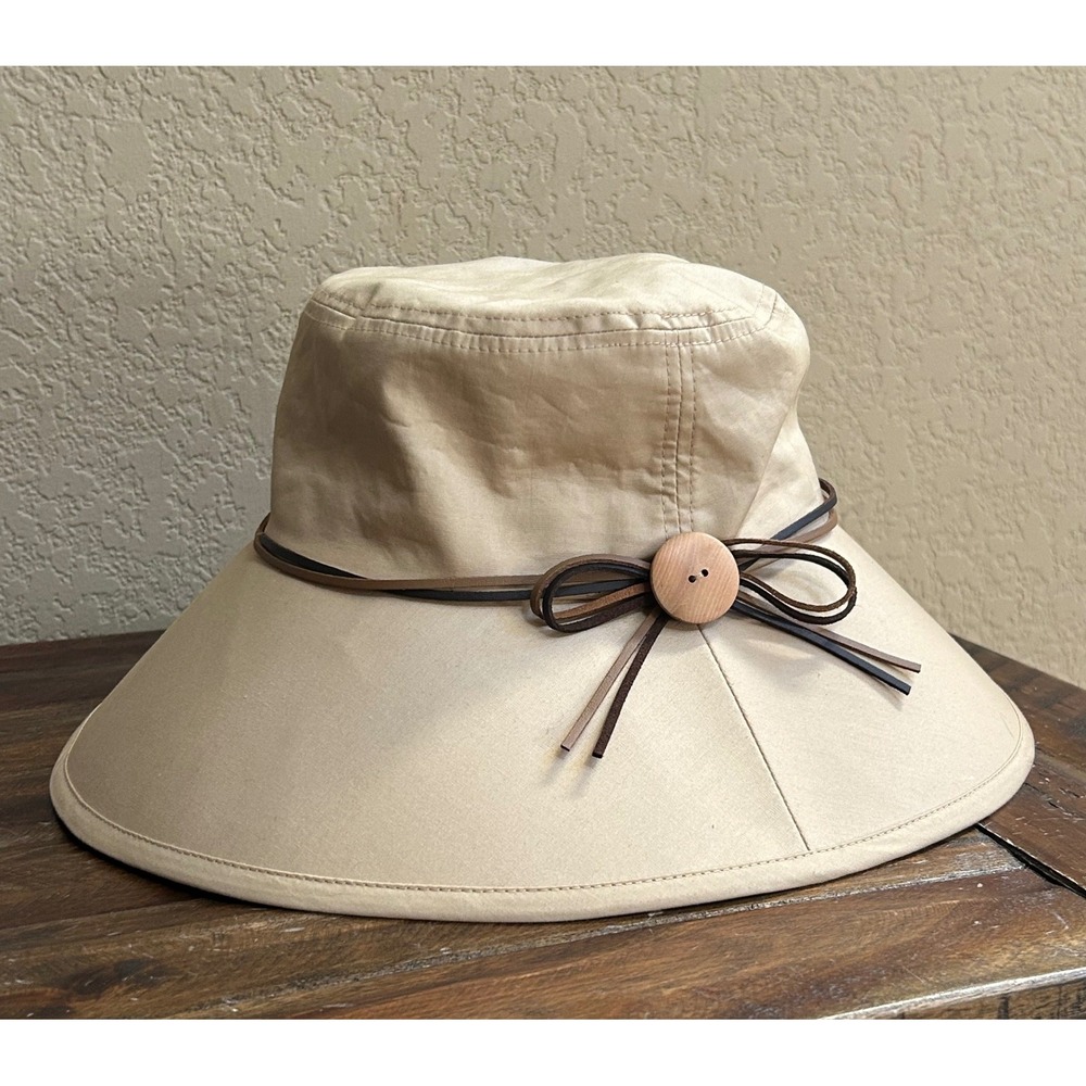 Siggi Womens Beige Wide Brim Sun Hat 57cm Chin Strap Packable Hiking Beach
